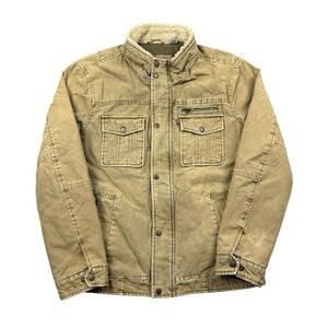 Levis Jacket Men Medium Tan Bomber Trucker Utility Chore Lined Fur Collar Zip